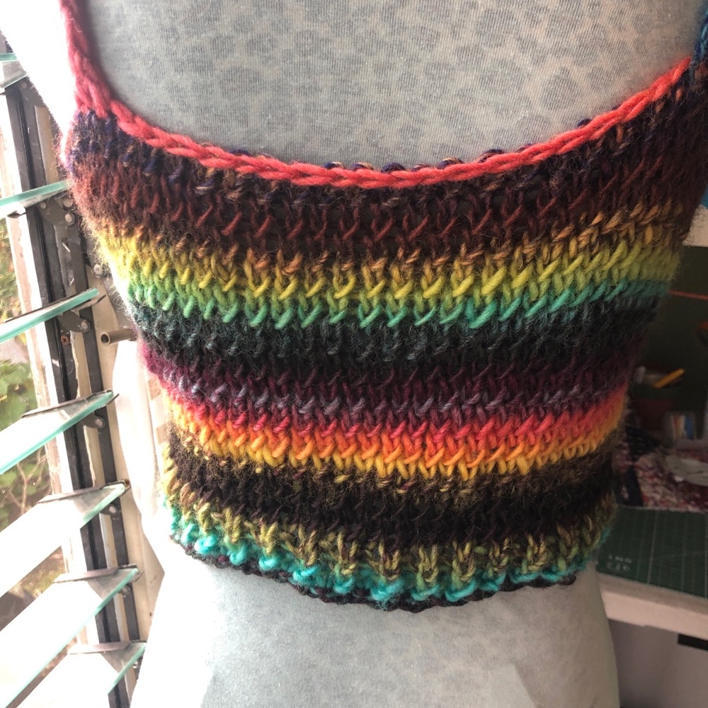 Multicolor Striped hand Knitted Crop Tank Top - Picture 6 of 8